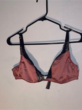 Victoria's Secret Satin Triangle Bra - Dusty Rose with Black Lace